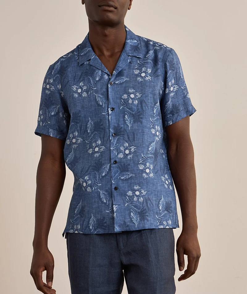 Floral Print Linen Camp Shirt