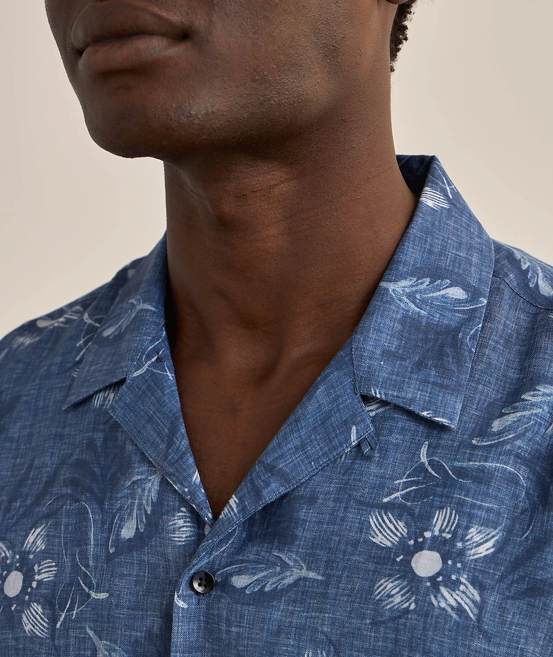 Floral Print Linen Camp Shirt