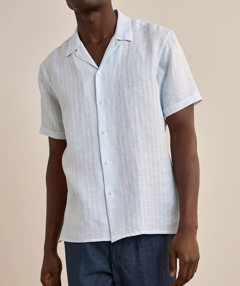 Textured Stripe Linen Camp Shirt