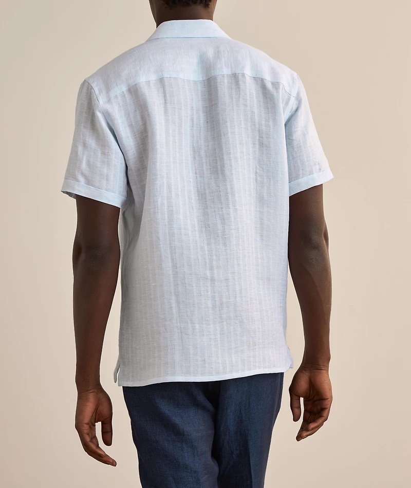 Textured Stripe Linen Camp Shirt