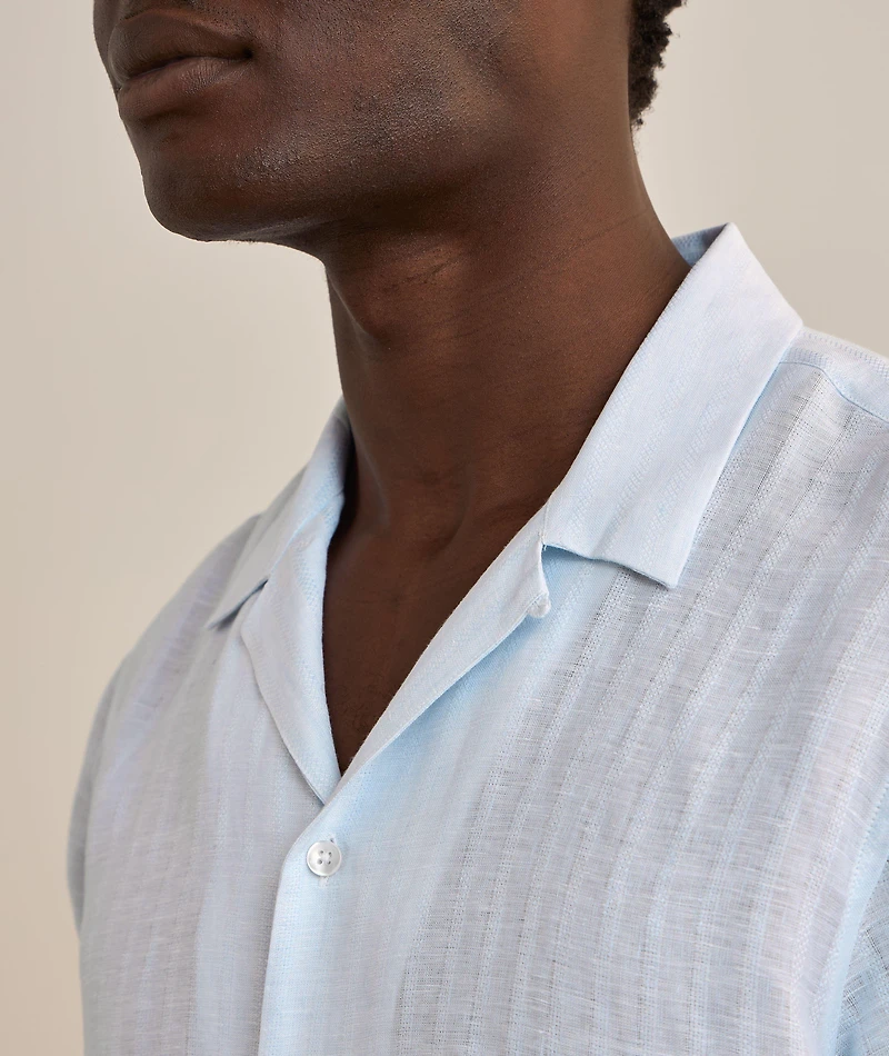 Textured Stripe Linen Camp Shirt