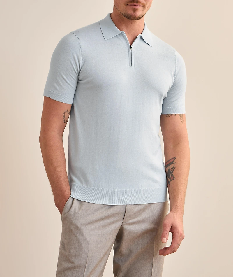 Cotton-Blend Quarter-Zip Polo