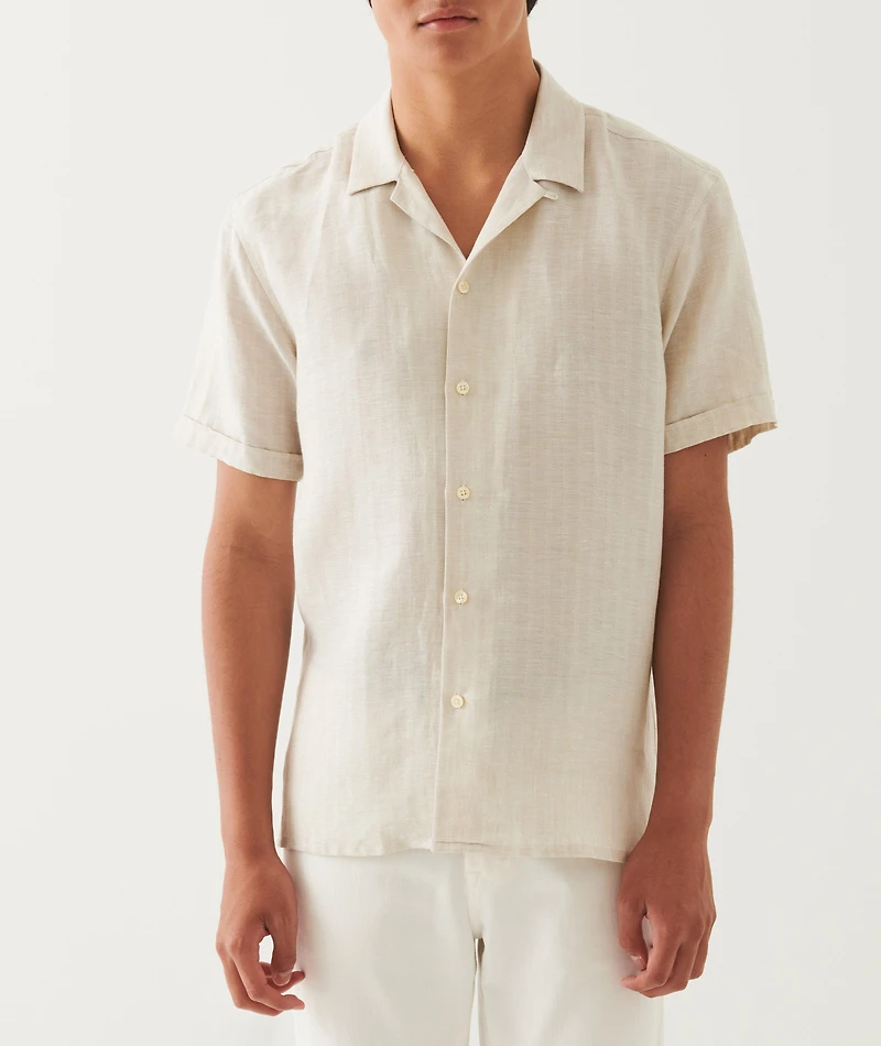 Textured Stripe Linen Camp Shirt