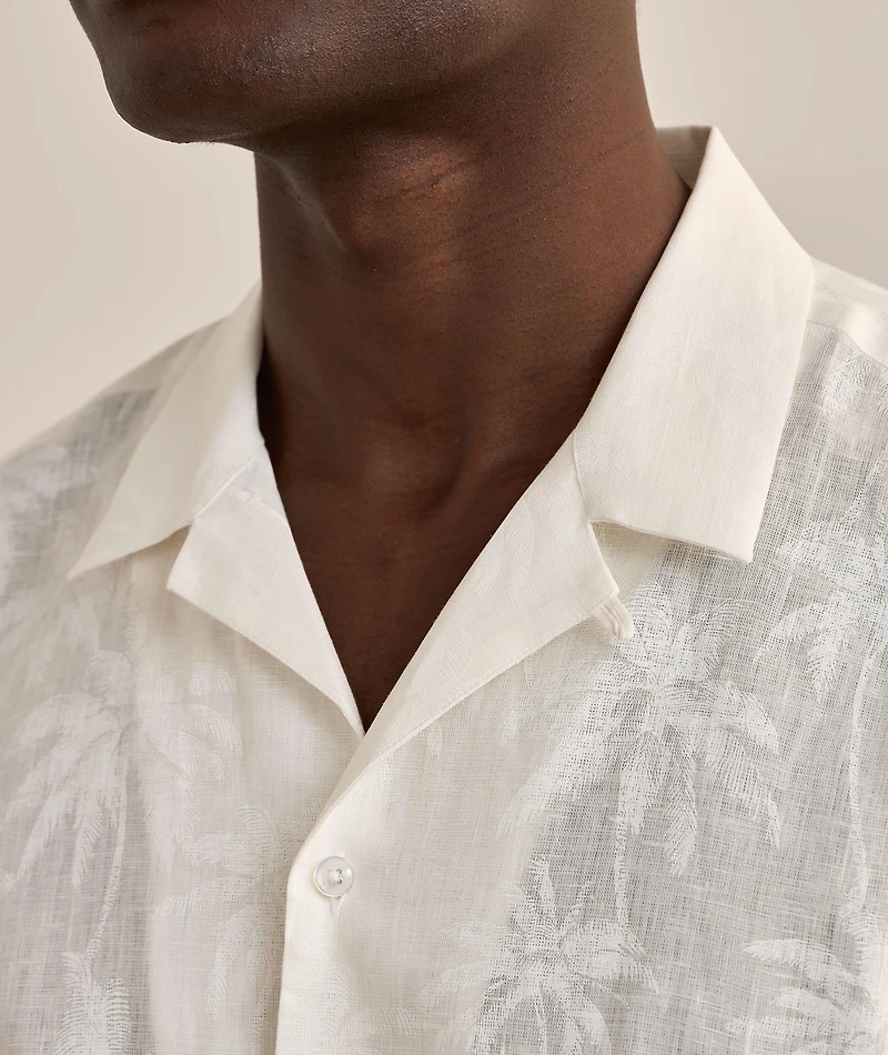 Tropical Print Linen Camp Shirt