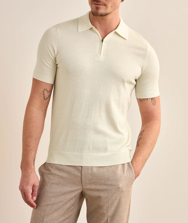 Cotton-Blend Quarter-Zip Polo