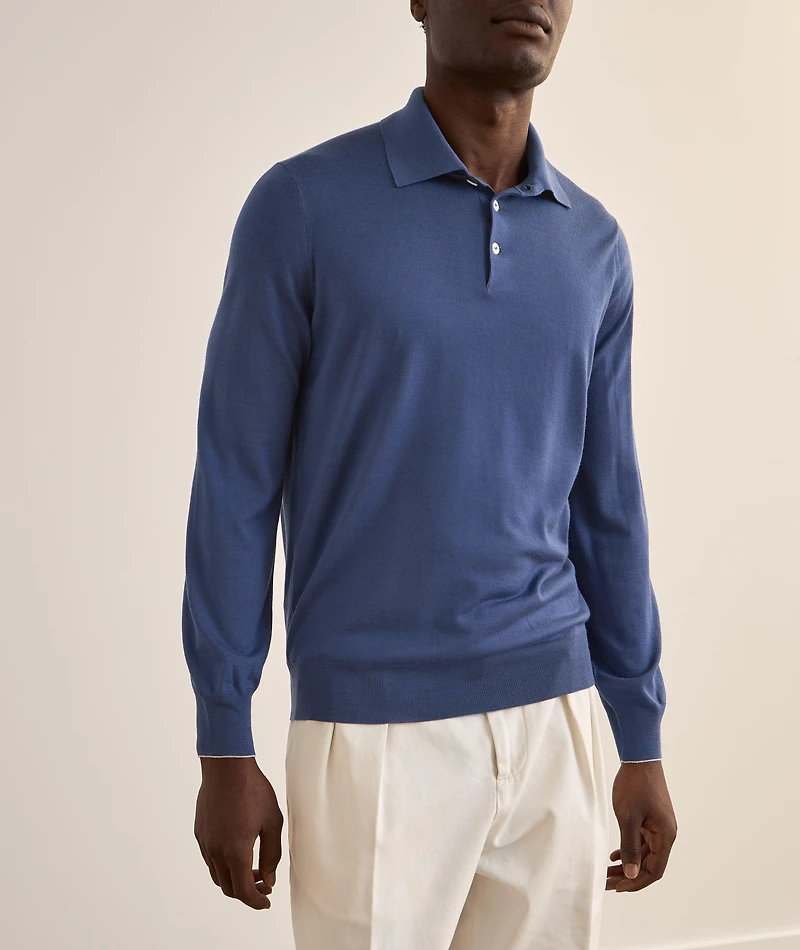 Fine Gauge Wool-Cashmere Knit Polo