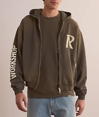 Tape Print Zip Hooded Sweater