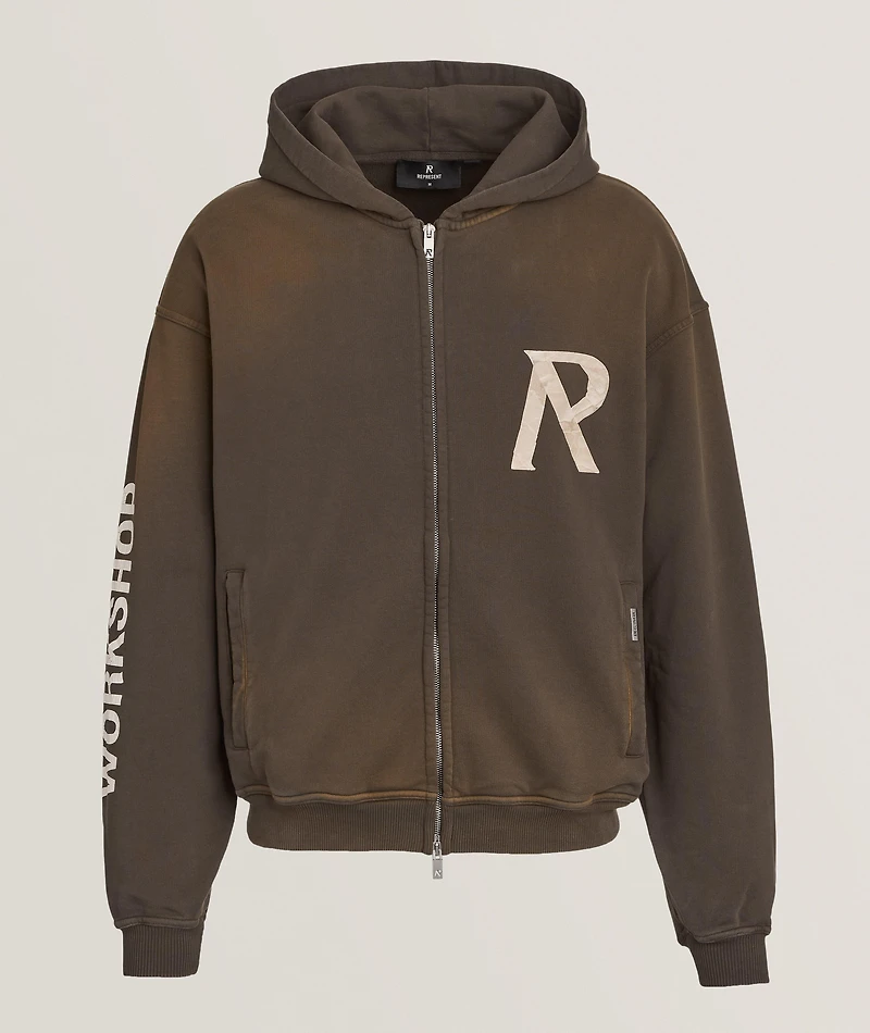 Tape Print Zip Hooded Sweater