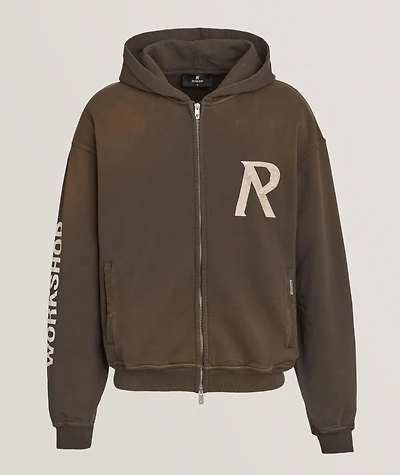 Tape Print Zip Hooded Sweater