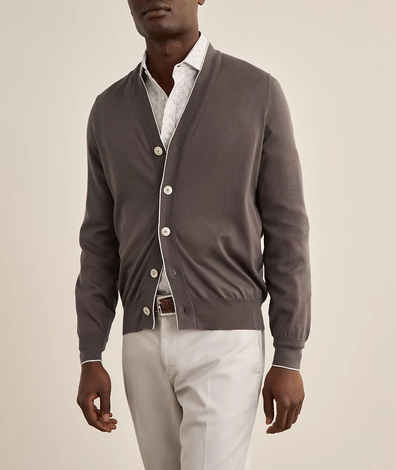 Contrast Trim Cotton Cardigan