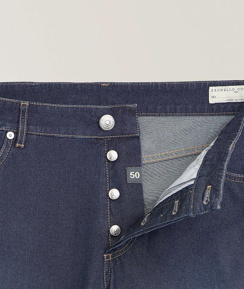 Traditional-Fit Cotton & Silk-Blend Jeans