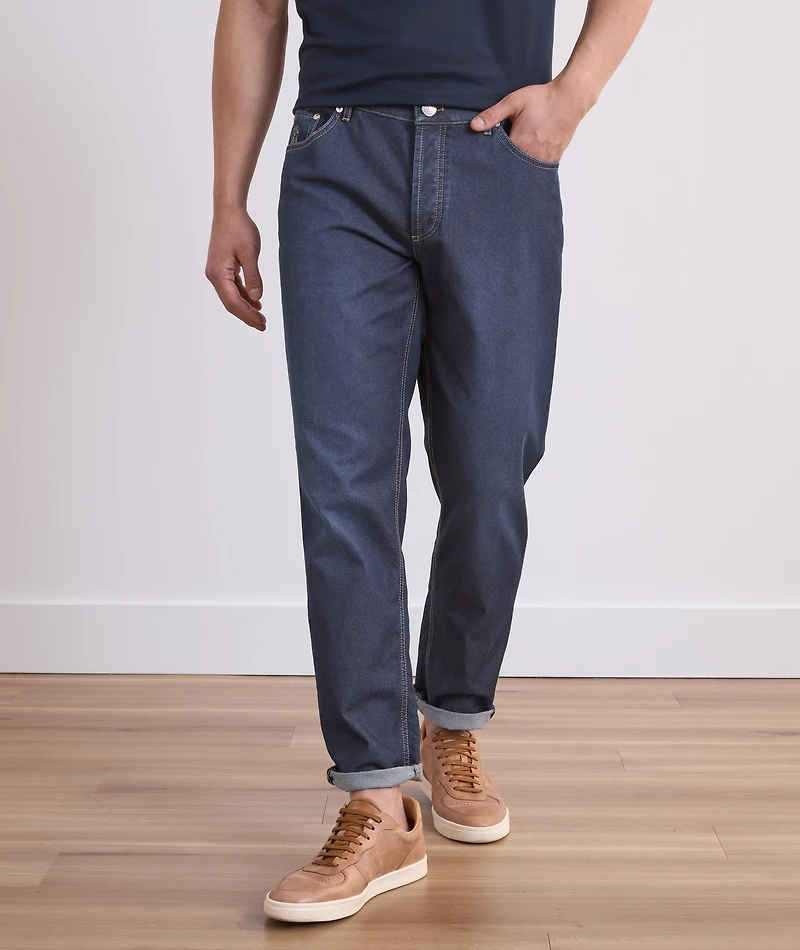 Traditional-Fit Cotton & Silk-Blend Jeans