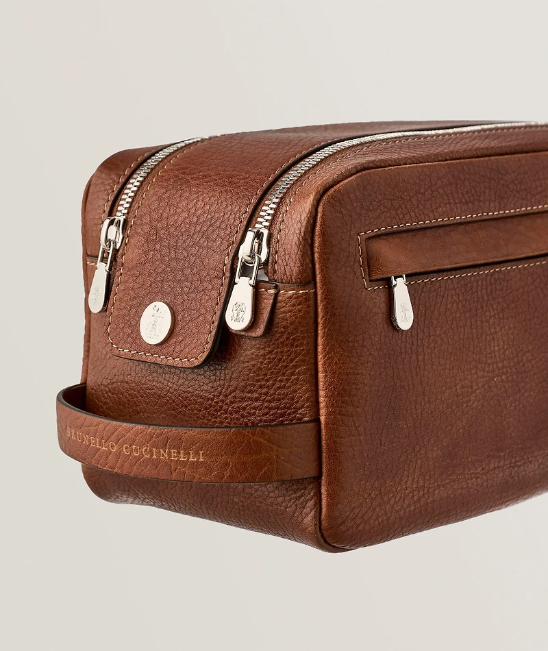 Grained Leather Double-Zip Toiletry Bag 