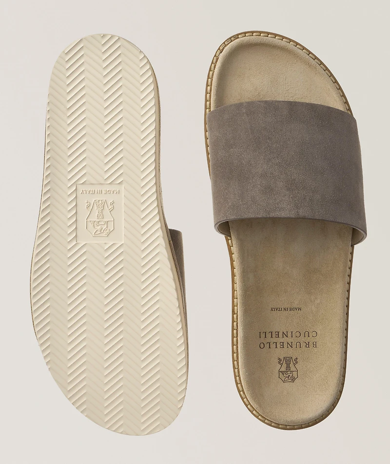 Suede Contrast Slide Sandals