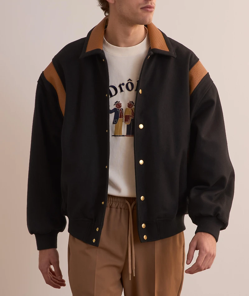 Leather Panel Bomber Jacket