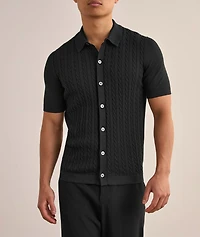 Cable Knit Full-Button Polo Shirt