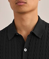 Cable Knit Full-Button Polo Shirt