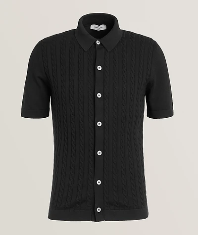 Cable Knit Full-Button Polo Shirt