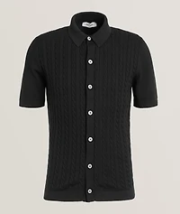 Cable Knit Full-Button Polo Shirt