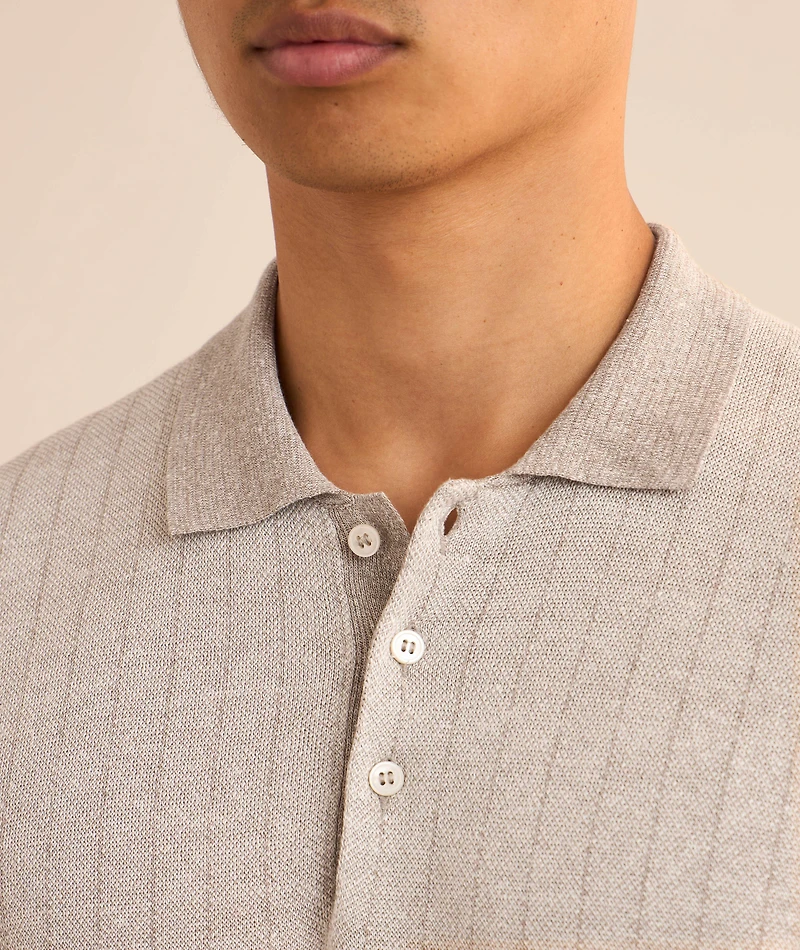 Tonal Striped Linen-Cotton Knit Polo