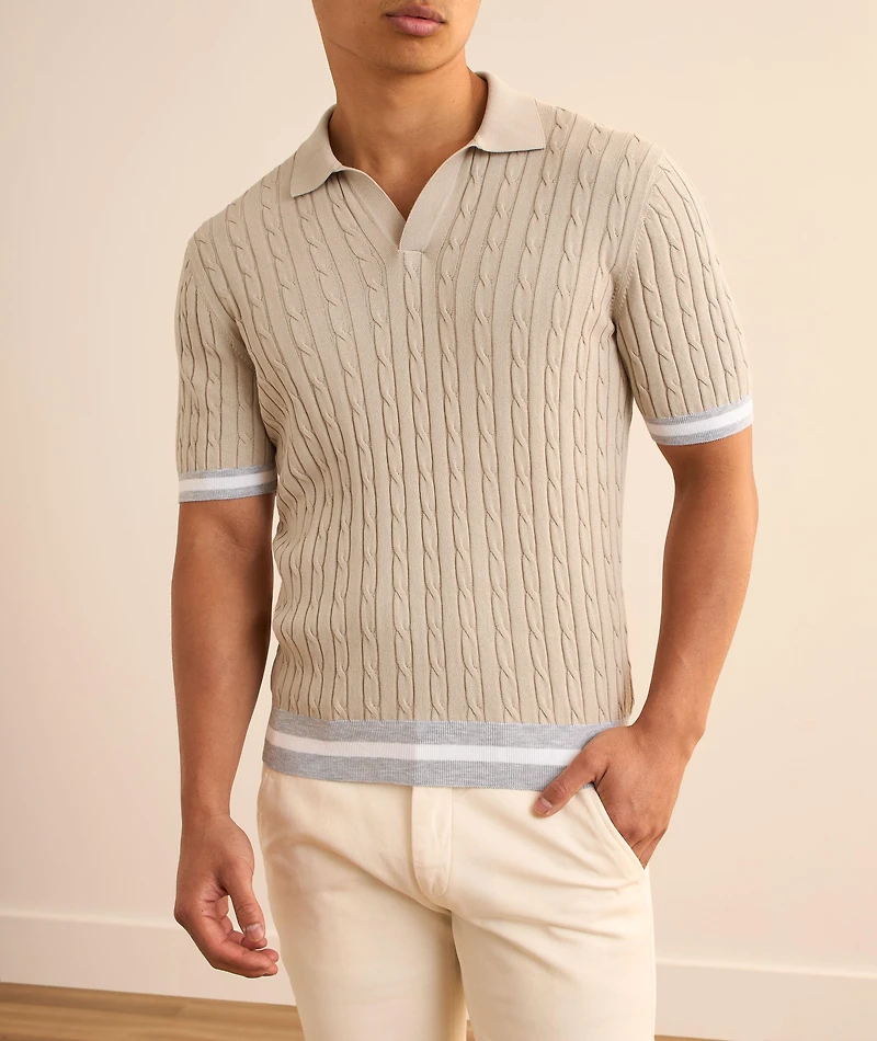 Cable-Knit Cotton Stripe-Trim Polo