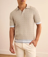 Cable-Knit Cotton Stripe-Trim Polo