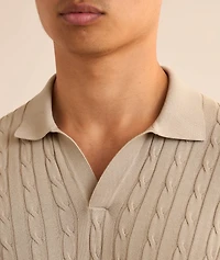Cable-Knit Cotton Stripe-Trim Polo
