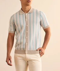 Striped Full-Button Knit Shirt
