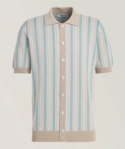 Striped Full-Button Knit Shirt
