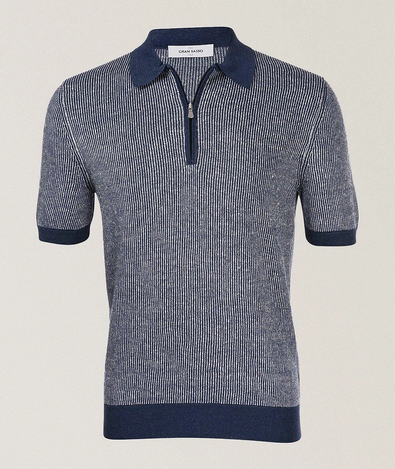 Ribbed Linen-Cotton Quarter-Zip Polo