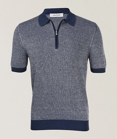 Ribbed Linen-Cotton Quarter-Zip Polo