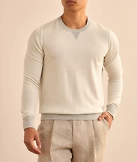 V-Notch Wool-Silk Crewneck Sweater