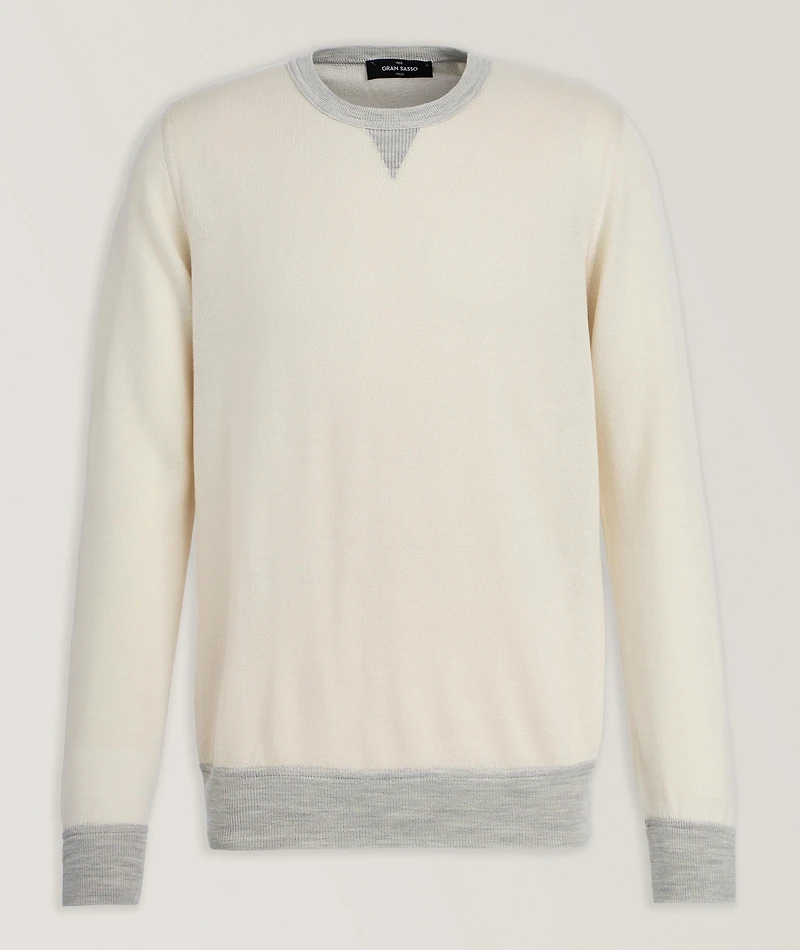 V-Notch Wool-Silk Crewneck Sweater