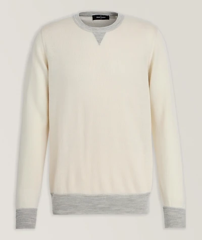 V-Notch Wool-Silk Crewneck Sweater