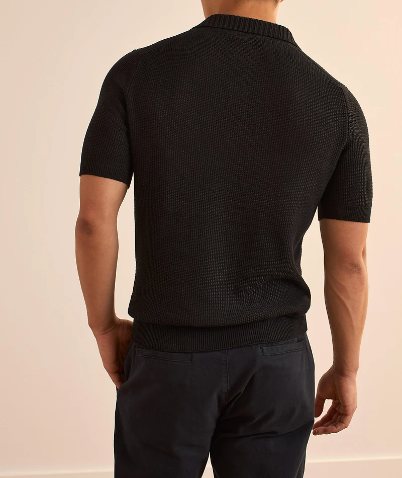 Waffle-Knit Linen-Cotton Knit Polo