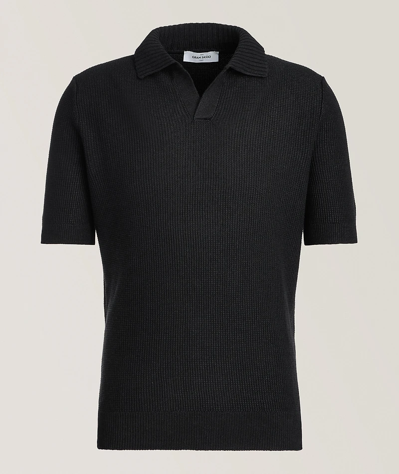 Waffle-Knit Linen-Cotton Knit Polo