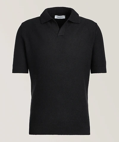 Waffle-Knit Linen-Cotton Knit Polo
