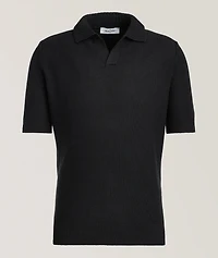 Waffle-Knit Linen-Cotton Knit Polo