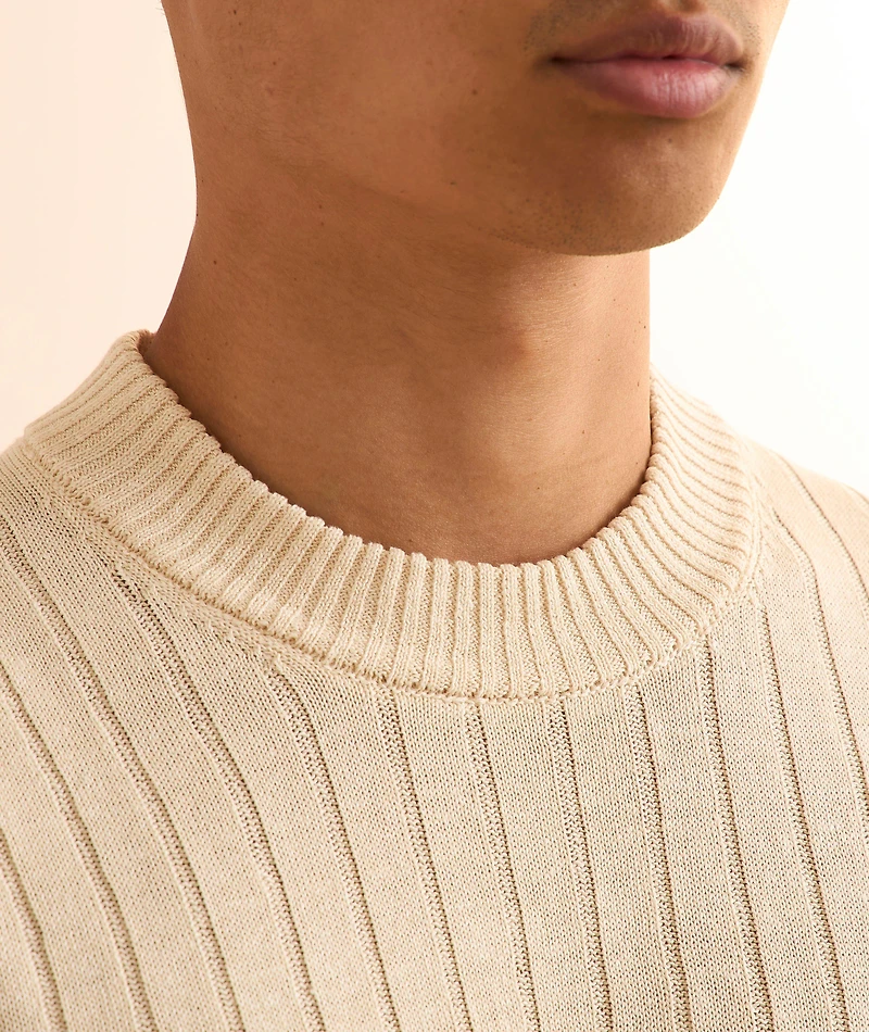 Linen-Cotton Ribbed Cricket Sweater