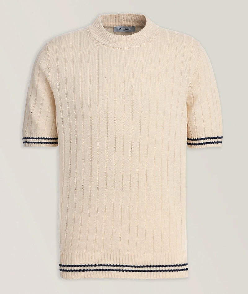Linen-Cotton Ribbed Cricket Sweater