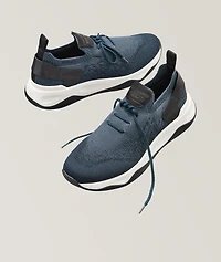 Shadow Scritto Knit & Lagoon Calf Sneakers