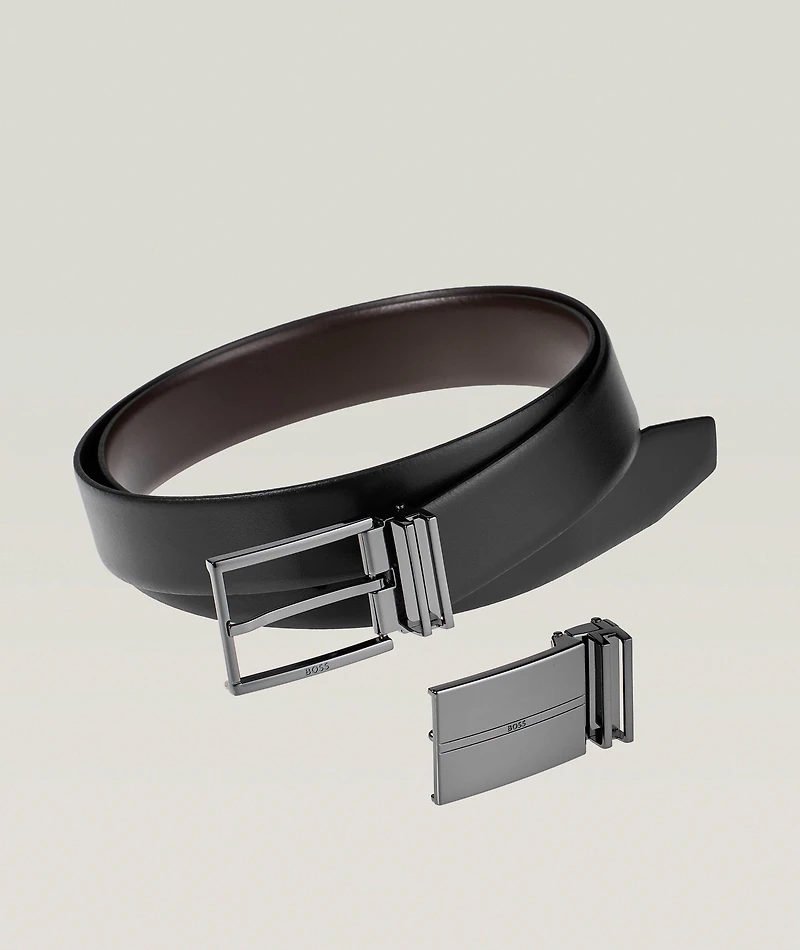 Three-Piece Matte Leather Reversible Belt Set
