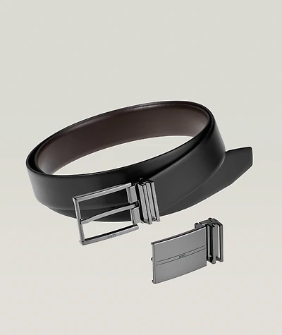 Three-Piece Matte Leather Reversible Belt Set