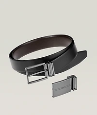 Three-Piece Matte Leather Reversible Belt Set