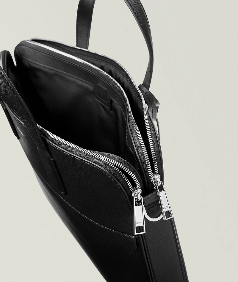 Zair Saffiano Leather Double Doc Briefcase