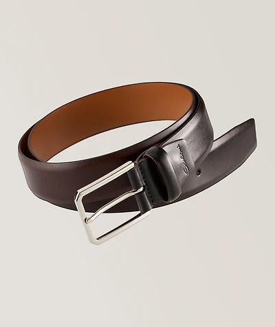 Square Buckle Burnished Leather Belt