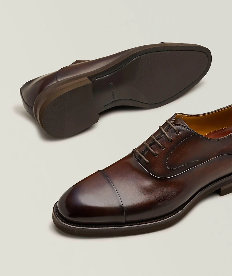 Omegga Burnished Leather Cap-Toe Oxfords