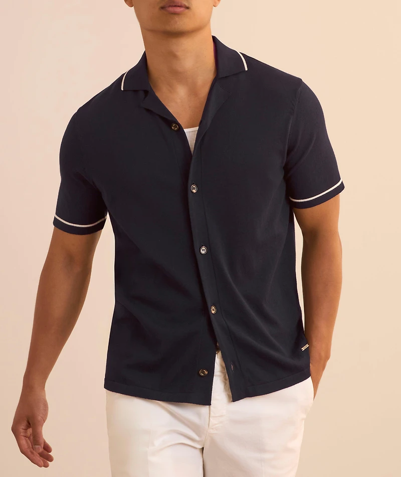 Contrast-Trim Cotton Knit Shirt