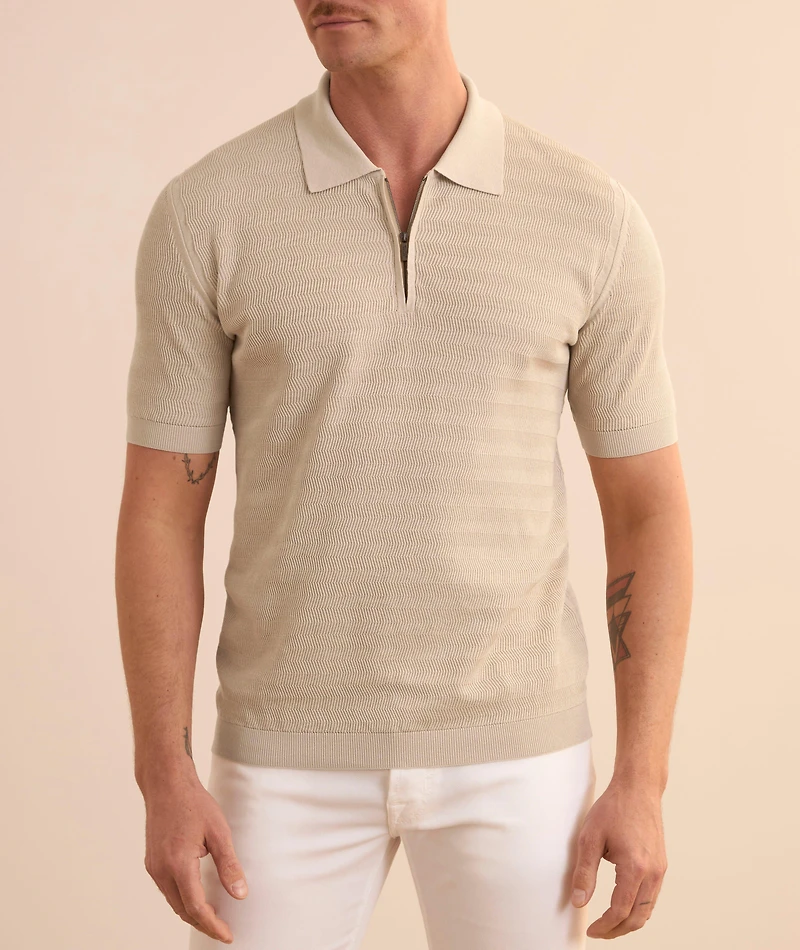 Micro-Stitch Quarter-Zip Polo