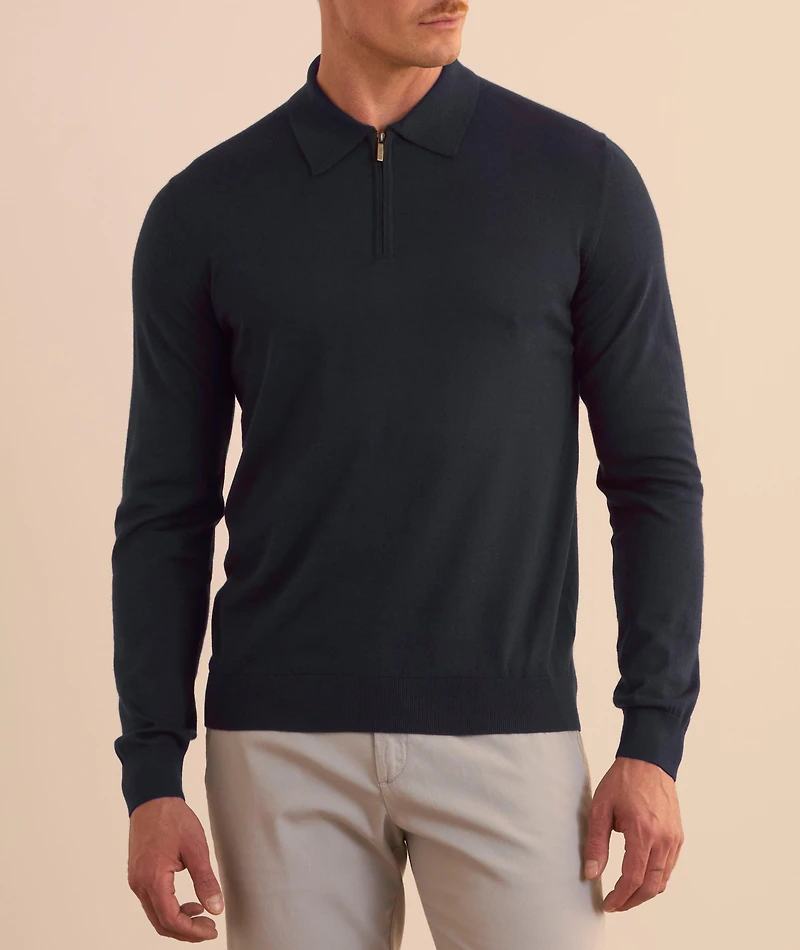 Virgin Wool Quarter-Zip Polo